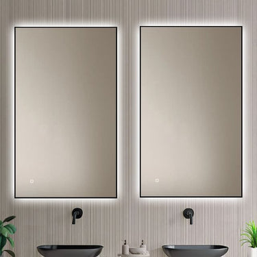 Badkamerspiegel Sorento 100×60 cm met zwarte lijst met dimbare LED en anticondens