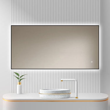 Badkamerspiegel Sorento 120×60 cm met zwarte lijst met dimbare LED en anticondens