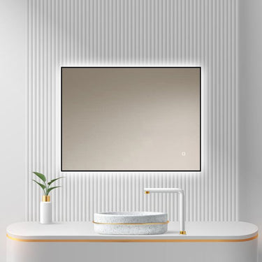 Badkamerspiegel Sorento 80×60 cm met zwarte lijst met dimbare LED en anticondens