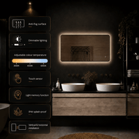 Badkamerspiegel Valencia 100×60 cm met zwarte lijst met dimbare LED en anticondens
