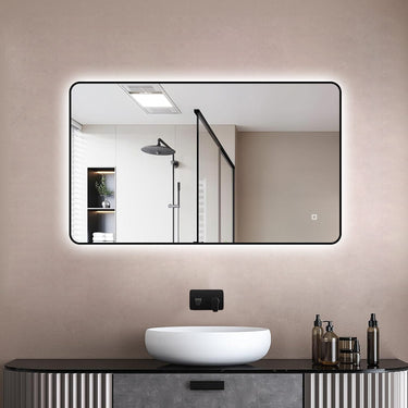 Badkamerspiegel Valencia 100×60 cm met zwarte lijst met dimbare LED en anticondens