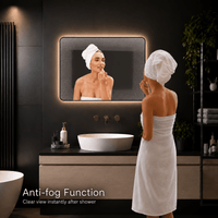 Badkamerspiegel Valencia 80×60 cm met zwarte lijst met dimbare LED en anticondens