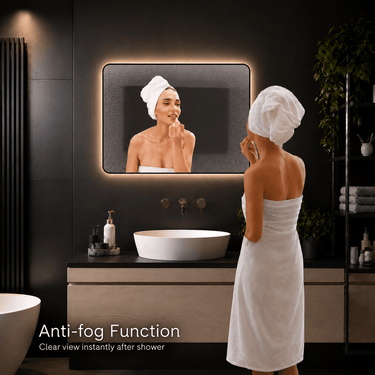 Badkamerspiegel Valencia 80×60 cm met zwarte lijst met dimbare LED en anticondens