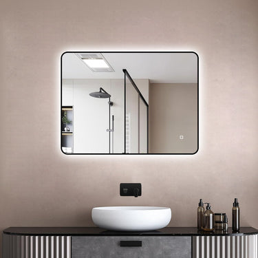 Badkamerspiegel Valencia 80×60 cm met zwarte lijst met dimbare LED en anticondens