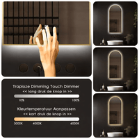Badkamerspiegel Medina 45×100 cm met gouden lijst met dimbare LED en anticondens
