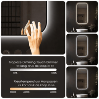 Badkamerspiegel Monaco 50×100 cm met zwarte lijst met dimbare LED en anticondens