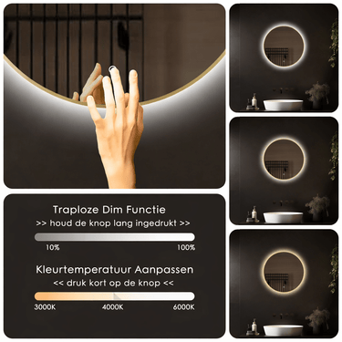Badkamerspiegel Aurora 80×80 cm met gouden lijst met dimbare LED en anticondens