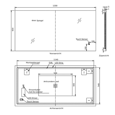 Badkamerspiegel Livorno 120×60 cm met dimbare LED en anticondens