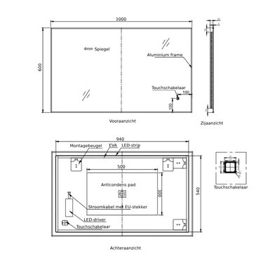 Badkamerspiegel Sorento 120×60 cm met zwarte lijst met dimbare LED en anticondens