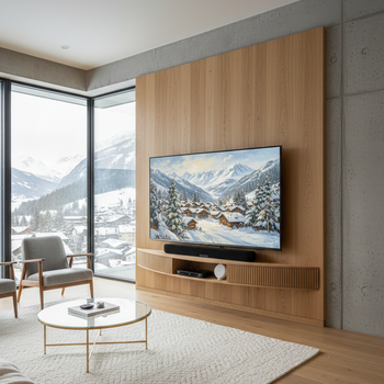 Gebogenes, schwebendes TV-Möbel – Eiche natur, 200 cm