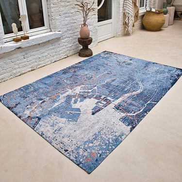 Cities 9314 vloerkleed - blauw en crémewit - Mooier Thuis