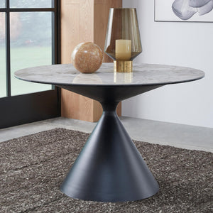 Winston Ronde Eettafel Gesinterd Steen Wit/Zwart Ø119 cm