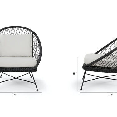Tuinstoel wicker zwart aluminium | breed model incl. kussen