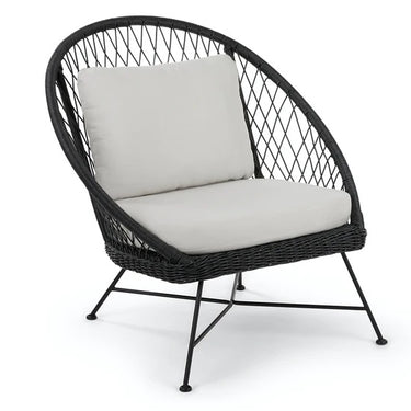 Tuinstoel wicker zwart aluminium | breed model incl. kussen