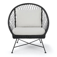 Tuinstoel wicker zwart aluminium | breed model incl. kussen - afbeelding 2