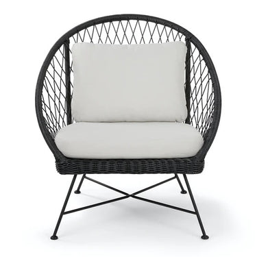 Tuinstoel wicker zwart aluminium | breed model incl. kussen