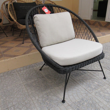 Tuinstoel wicker zwart aluminium | breed model incl. kussen