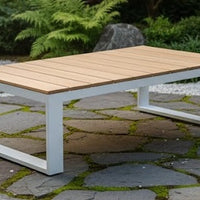Eurofar Tuintafel aluminium met acacia blad | wit 110x70 cm