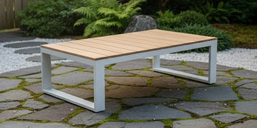 Tuintafel aluminium met acacia blad | wit 110x70 cm