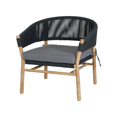 Terrasstoel aluminium touw antraciet met acacia | incl. kussen