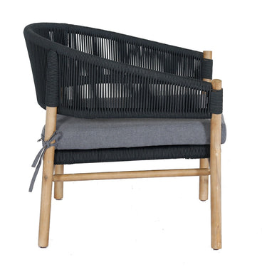 Terrasstoel aluminium touw antraciet met acacia | incl. kussen