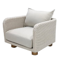 Tuinstoel touwvlechtwerk off-white met acacia | incl. kussen - Mooier Thuis