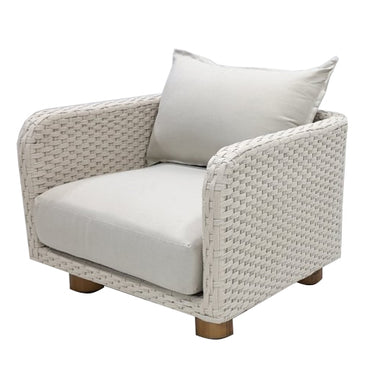 Tuinstoel touwvlechtwerk off-white met acacia | incl. kussen