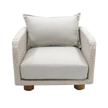 Tuinstoel touwvlechtwerk off-white met acacia | incl. kussen