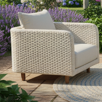 Eurofar Tuinstoel touwvlechtwerk off-white met acacia | incl. kussen