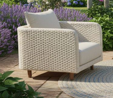 Tuinstoel touwvlechtwerk off-white met acacia | incl. kussen
