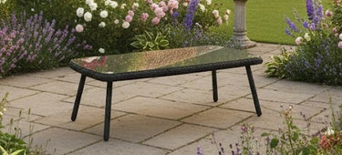 Tuintafel wicker met glasblad | antraciet 100x50 cm