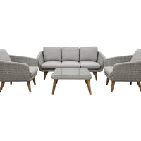 Loungeset tuin 4-delig wicker grijs aluminium | incl. kussens - Mooier Thuis