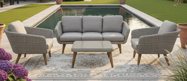 Loungeset tuin 4-delig wicker grijs aluminium | incl. kussens