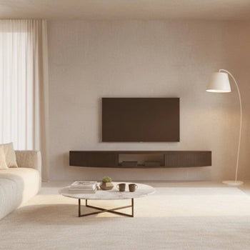 Gebogen zwevende TV-meubel - zwart 200 cm