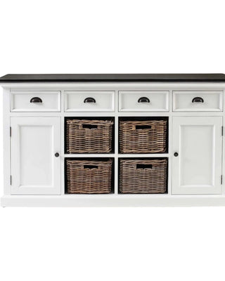 Halifax Contrast Buffetkast 160 cm met 4 rotan manden | Wit/Zwart - Mooier Thuis