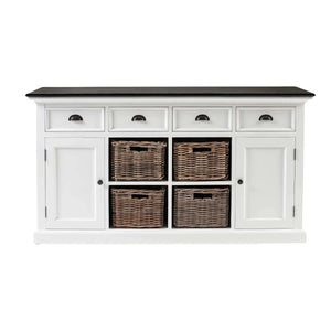 Halifax Contrast Buffetkast 160 cm mit 4 Rattan-Körben | Weiß/Schwarz
