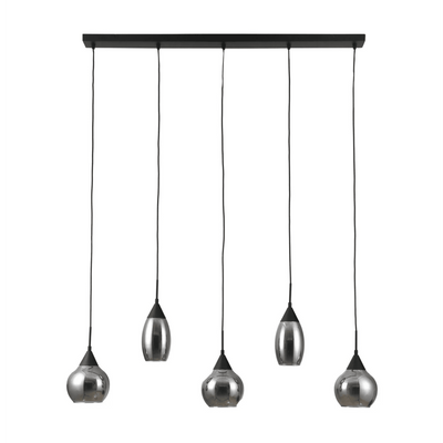 5-flammige Pendelleuchte mit Rauchglas