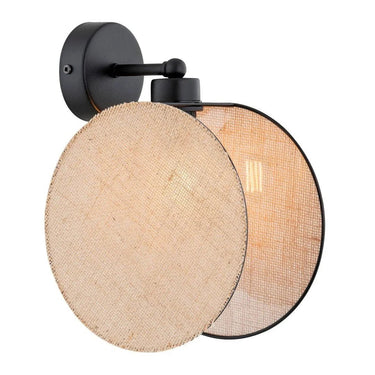K1 1-lichts wandlamp - Beige textiel - Zwart frame