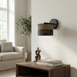 Karbon wandlamp textiel 1-lichts bruin zwart - Ø 20 cm