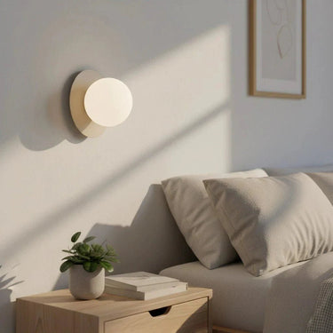 K1 1-lichts wandlamp - Wit glas - Beige frame