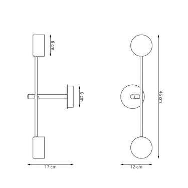 NATSU 2-lichts wandlamp - Zwart metaal