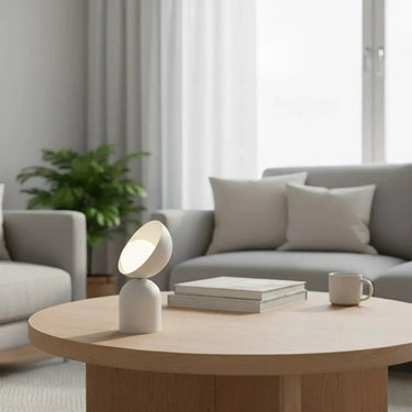 BOTO 1-lichts tafellamp - Wit glas - Beige frame
