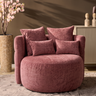 MySofa ronde fauteuil Sophie in oudroze met losse rug- en sierkussens in een sfeervolle woonkamer