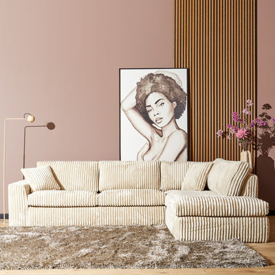 MySofa hoekbank rechts Teddy | beige ribstof | 271 cm