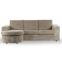 3-zits hoekbank ribstof met ovale lounge L+R - Tillia Beige - Mooier Thuis