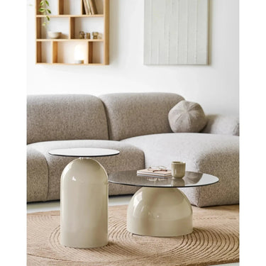 Ravello Salontafel van glas beige/grijs Ø70 cm