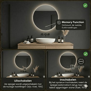 Badkamerspiegel Aurora 80×80 cm met gouden lijst met dimbare LED en anticondens