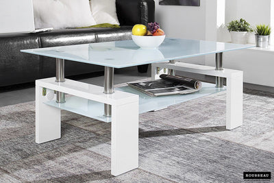 Salontafel Alana - 100 cm Hoogglans Wit met Glas