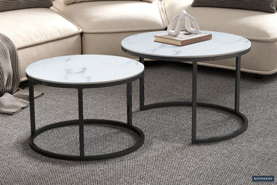 Salontafel Boston Wit - 2-delig Rond Marmer