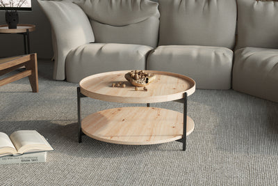 Salontafel Dalina - 80 cm Rond Oude Eik met Schap